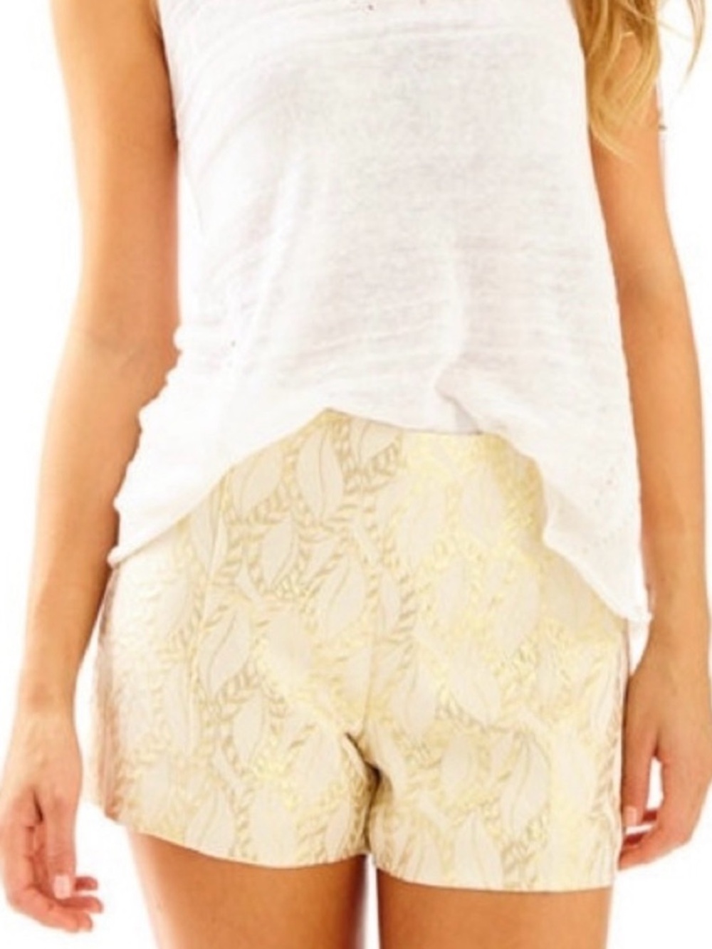 Lilly Pulitzer Ivory Gold Dallas Silk Shorts